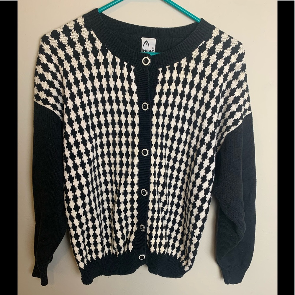 Vintage Head Skiwear Womens Black & White Sweater Cardigan Size Medium 8
